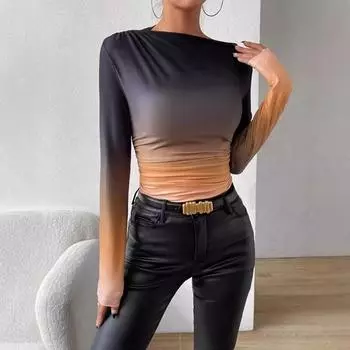 Женский топ с длинным рукавом и цифровой печатью на одну горловину на весну и осень S