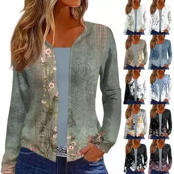 Женский топ с длинным рукавом и принтом, повседневная мода на выходные, тонкий кардиган, блузка S чёрный