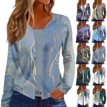 Женский топ с длинным рукавом и принтом, повседневная мода на выходные, тонкий кардиган, блузка XXXL тёмно-синий