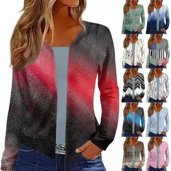 Женский топ с длинным рукавом и принтом, повседневная мода на выходные, тонкий кардиган, блузка M синий