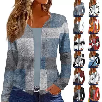 Женский топ с длинным рукавом и принтом, повседневная мода на выходные, тонкий кардиган, блузка XL серый