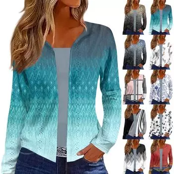 Женский топ с длинным рукавом и принтом, повседневная мода на выходные, тонкий кардиган, блузка XXL