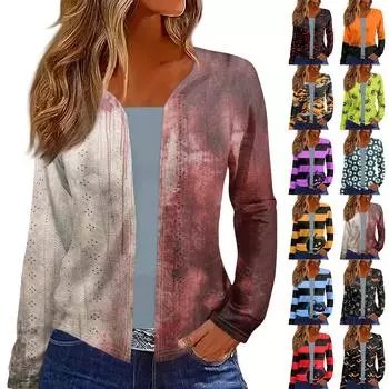 Женский топ с длинным рукавом и принтом Хэллоуина, повседневная модная тонкая блузка-кардиган на выходные M чёрный