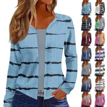 Женский топ с длинным рукавом и принтом, повседневная мода на выходные, тонкий кардиган, блузка M синий