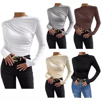 Женский топ с длинным рукавом, женская летняя однотонная тонкая футболка, элегантные базовые блузки S серый