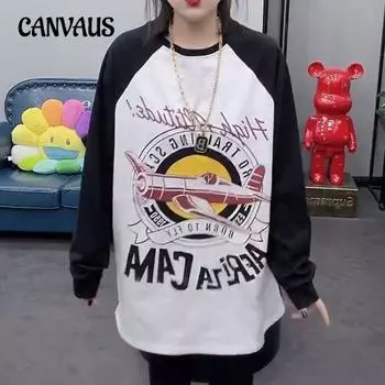 Женский топ с длинными рукавами и принтом в виде букв, размер плюс, Tide L белый