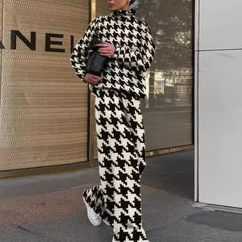 Женский топ с длинными рукавами, широкие брюки, комплект из двух предметов для женщин, модный шикарный свободный спортивный костюм с принтом, Roupas Femininas XXXXL