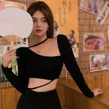 Женский топ с длинными рукавами, укороченный топ, повседневная футболка