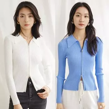 Женский топ с двойной молнией и длинным рукавом Sweetness корейской версии, однотонный кардиган