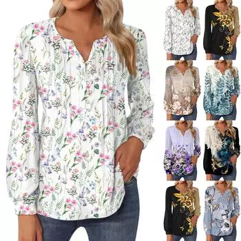 Женский топ с градиентом, круглым вырезом и длинными рукавами, плиссированная футболка на пуговицах XXL золотой