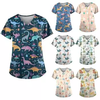 Женский топ с карманами и карманами с короткими рукавами и V-образным вырезом L бежевый