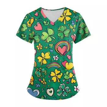 Женский топ с карманом и коротким рукавом с крестом и V-образным вырезом L армия зеленый