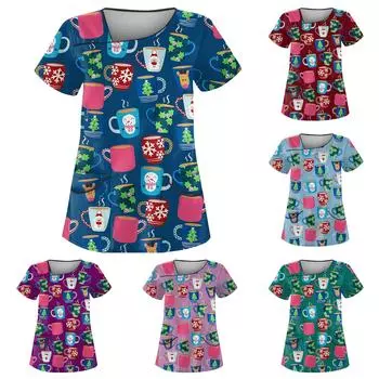 Женский топ с карманом и коротким рукавом с крестом и V-образным вырезом XL