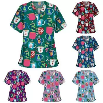 Женский топ с карманом и коротким рукавом с крестом и V-образным вырезом M