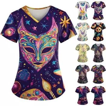 Женский топ с карманом и коротким рукавом с крестом и V-образным вырезом XXXXXL белый