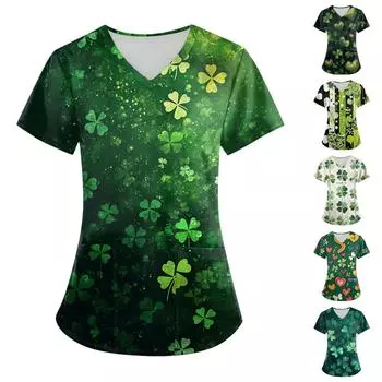 Женский топ с карманом и коротким рукавом с крестом и V-образным вырезом M