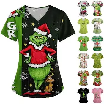 Женский топ с коротким рукавом и крестом с дефолиацией и V-образным вырезом с карманом и принтом M чёрный