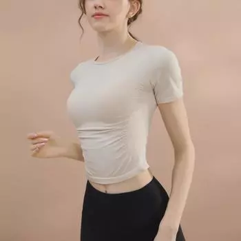 Женский топ с коротким рукавом и круглым вырезом для йоги и фитнеса Large белый/кремовый