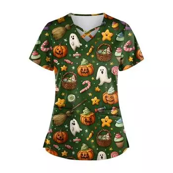 Женский топ с коротким рукавом и V-образным вырезом, принтом и карманом Dry-nurse XXXL