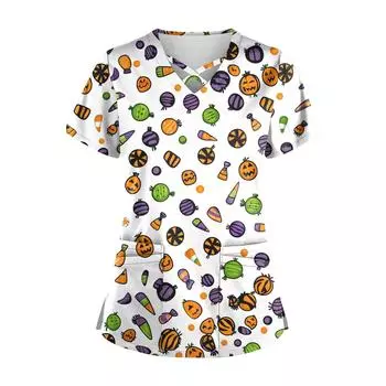 Женский топ с коротким рукавом и V-образным вырезом, принтом и карманом Dry-nurse XL белый