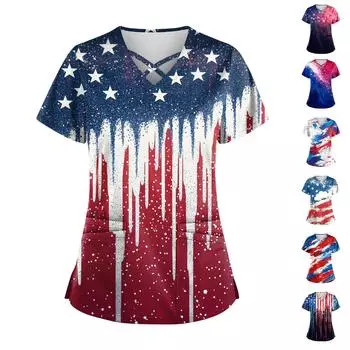 Женский топ с коротким рукавом и V-образным вырезом, принтом и карманом Dry-nurse XL