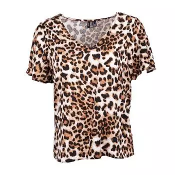 Женский топ с короткими рукавами и леопардовыми рюшами VERO MODA