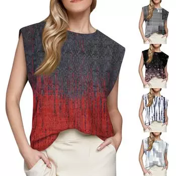 Женский топ с короткими рукавами, летняя майка с принтом, базовая футболка, повседневная свободная одежда L синий