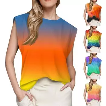 Женский топ с короткими рукавами, летняя майка с принтом, базовая футболка, повседневная свободная одежда L разноцветный