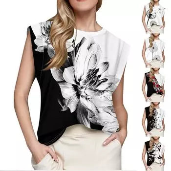 Женский топ с короткими рукавами, летняя майка с принтом, базовая футболка, повседневная свободная одежда L чёрный