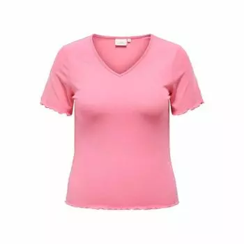 Женский топ с короткими рукавами, v-образным вырезом, волнистыми краями ONLY CARMAKOMA 42/44 розовый
