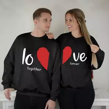 Женский топ с круглым вырезом и длинными рукавами, пуловер с принтом ко Дню святого Валентина, парная толстовка L чёрный