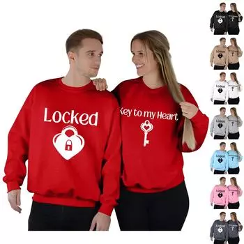 Женский топ с круглым вырезом и длинными рукавами, пуловер с принтом ко Дню святого Валентина, парная толстовка L чёрный