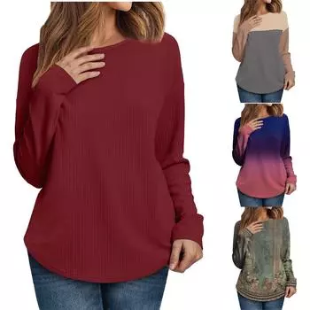 Женский топ с круглым вырезом и длинными рукавами M чёрный