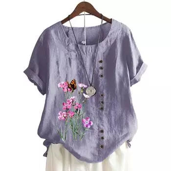 Женский топ с круглым вырезом и короткими рукавами, 11 ярких цветов и модный цветочный принт S белый