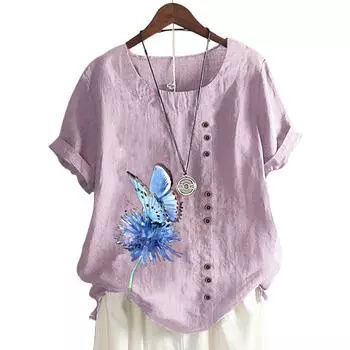 Женский топ с круглым вырезом и короткими рукавами, 11 ярких цветов и модный цветочный принт S белый