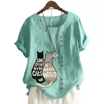 Женский топ с круглым вырезом и короткими рукавами, украшенный 11 яркими цветочными узорами S розовый