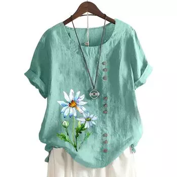 Женский топ с круглым вырезом и короткими рукавами, с 11 яркими цветочными узорами S розовый