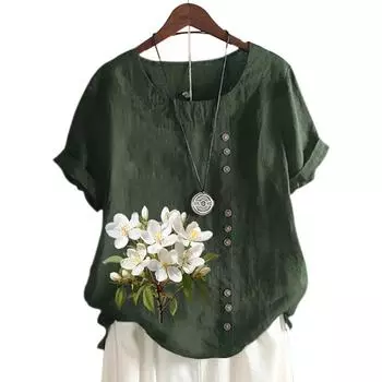 Женский топ с круглым вырезом и короткими рукавами, с 11 яркими цветочными узорами S розовый