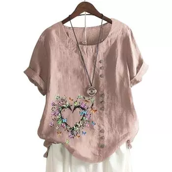 Женский топ с круглым вырезом и короткими рукавами, украшенный 11 яркими цветочными узорами S озеро синий