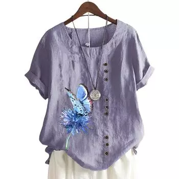 Женский топ с круглым вырезом и короткими рукавами, 11 ярких цветов и модный цветочный принт S белый