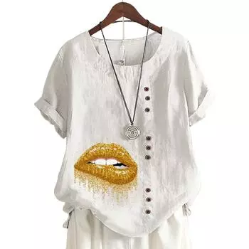 Женский топ с круглым вырезом и короткими рукавами, украшенный 11 яркими цветочными узорами S розовый