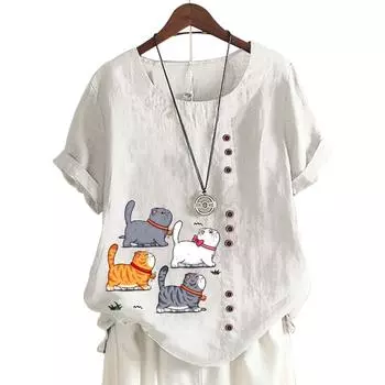 Женский топ с круглым вырезом и короткими рукавами, с 11 яркими цветочными узорами S озеро синий