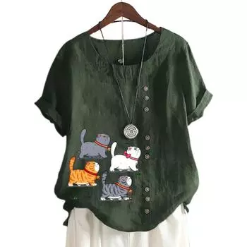 Женский топ с круглым вырезом и короткими рукавами, с 11 яркими цветочными узорами S озеро синий