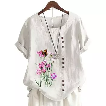 Женский топ с круглым вырезом и короткими рукавами, 11 ярких цветов и модный цветочный принт S белый