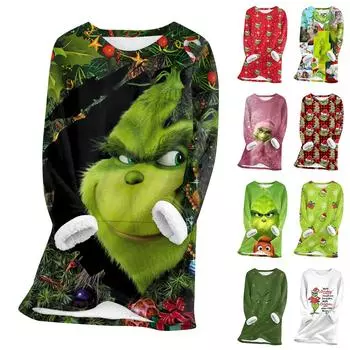 Женский топ с круглым вырезом и принтом из утолщенного плюша и кашемира, теплый длинный топ XXXL зелёный