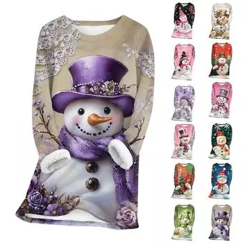 Женский топ с круглым вырезом и принтом из утолщенного плюша и кашемира, теплый длинный топ L чёрный