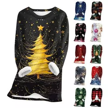 Женский топ с круглым вырезом и принтом из утолщенного плюша и кашемира, теплый длинный топ XL