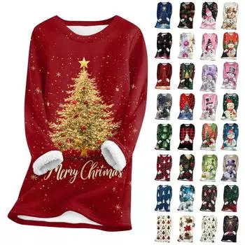 Женский топ с круглым вырезом и принтом из утолщенного плюша и кашемира, теплый длинный топ XXXL