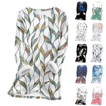 Женский топ с круглым вырезом и принтом из утолщенного плюша и кашемира, теплый длинный топ L чёрный