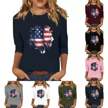 Женский топ с круглым вырезом и принтом, футболка с рукавами три четверти Футболка с рукавами три четверти M